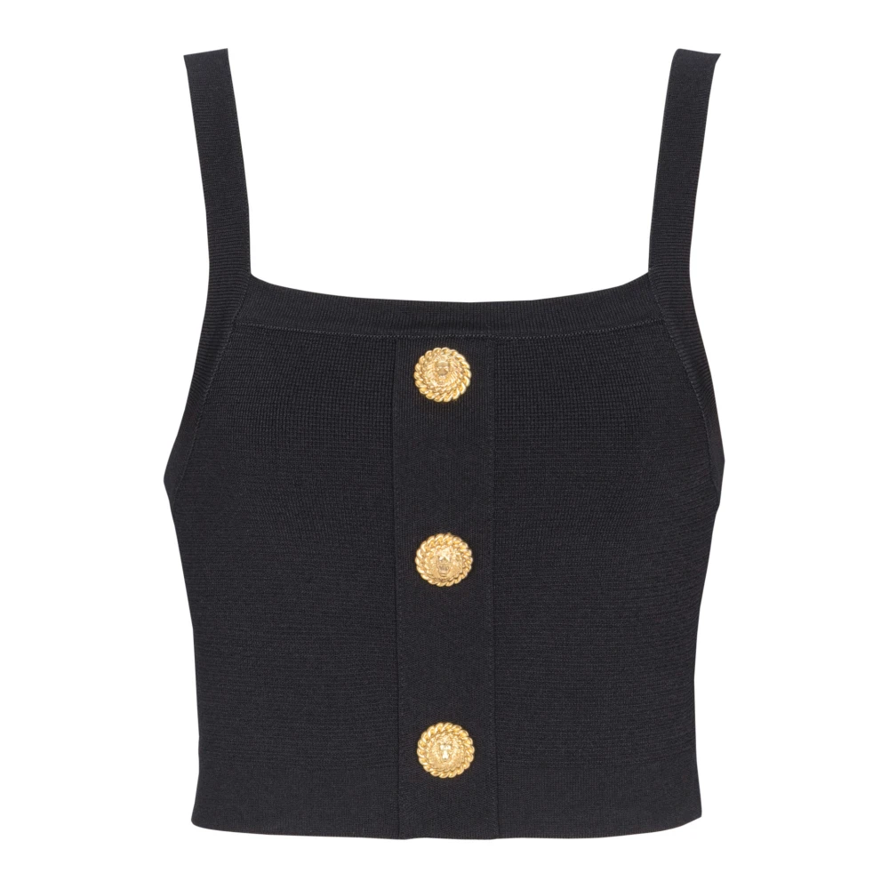 Balmain Black Knit Bralette Top With Buttons - Female - Sleeveless Tops - Xs - Tops