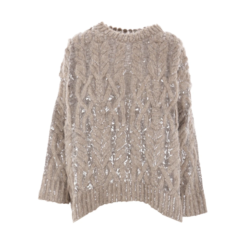 Beige Alpaca Ullgenser med Pailletter