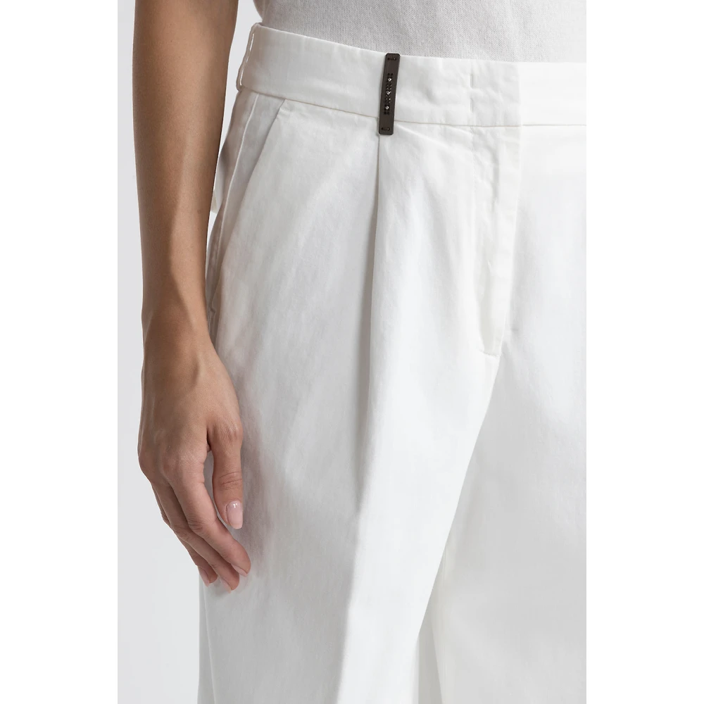 PESERICO Wijde broek in katoenen keperstof White Dames