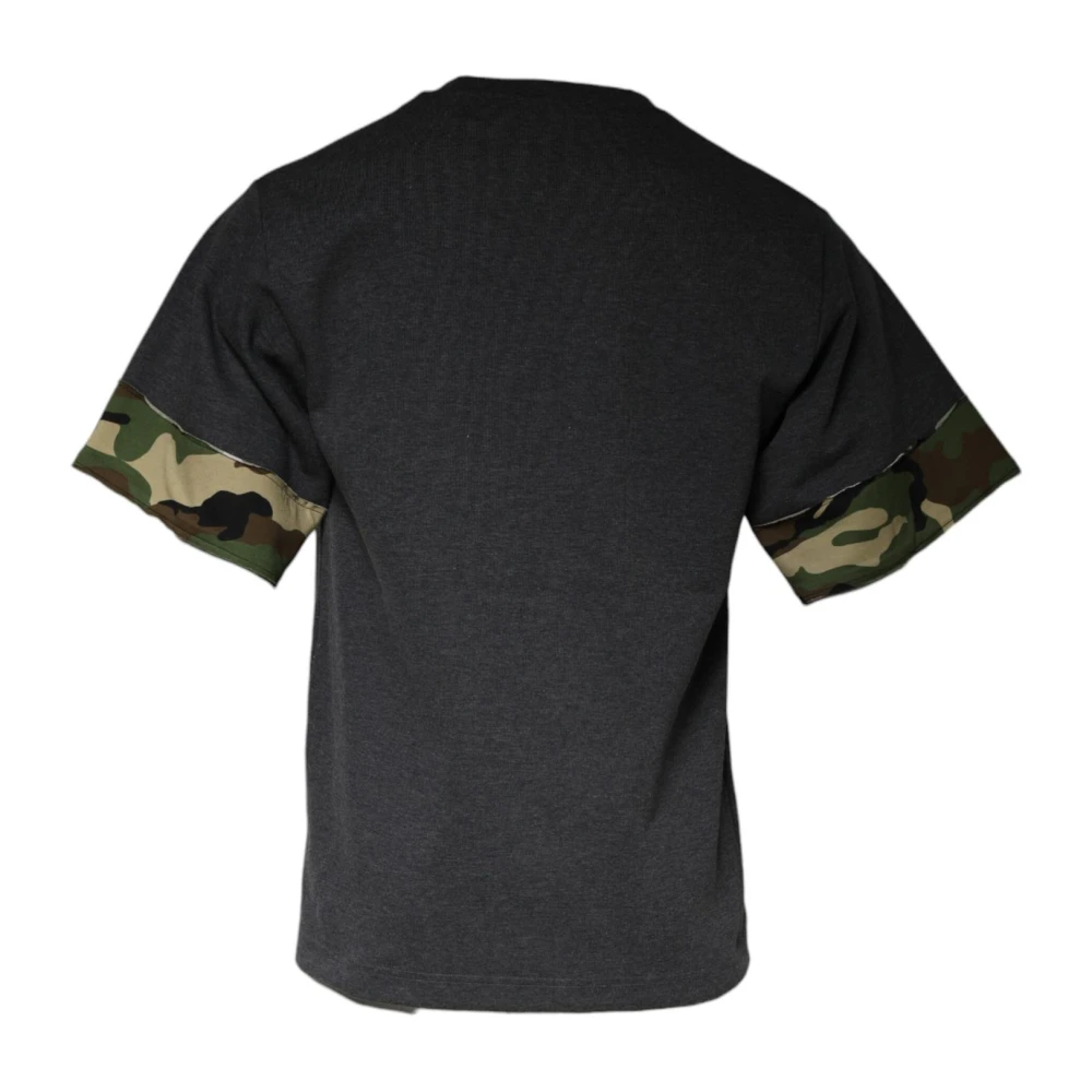 Dolce & Gabbana Camouflage Crew Neck T-shirt met Logo Gray Heren