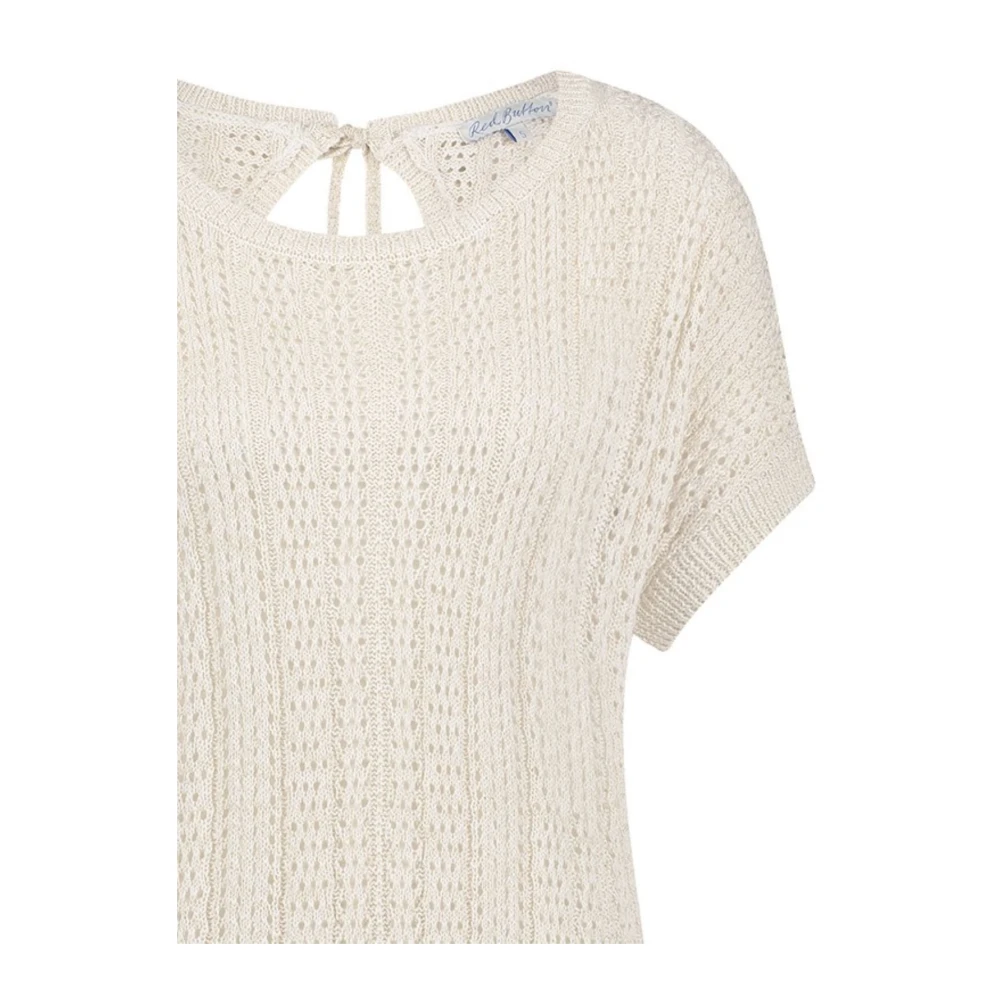 Red Button Glitter Gebreide Top met Striksluiting White Dames