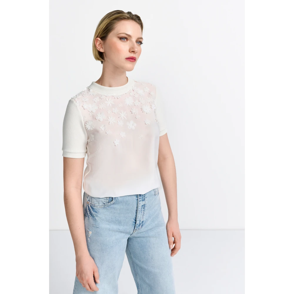 Rich & Royal Bloemen Gebreid T-Shirt Pink Dames