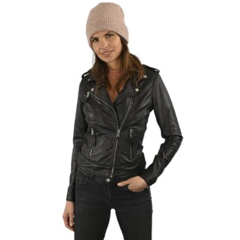 La Canadienne Zwarte leren jas met binnenzak Black Dames