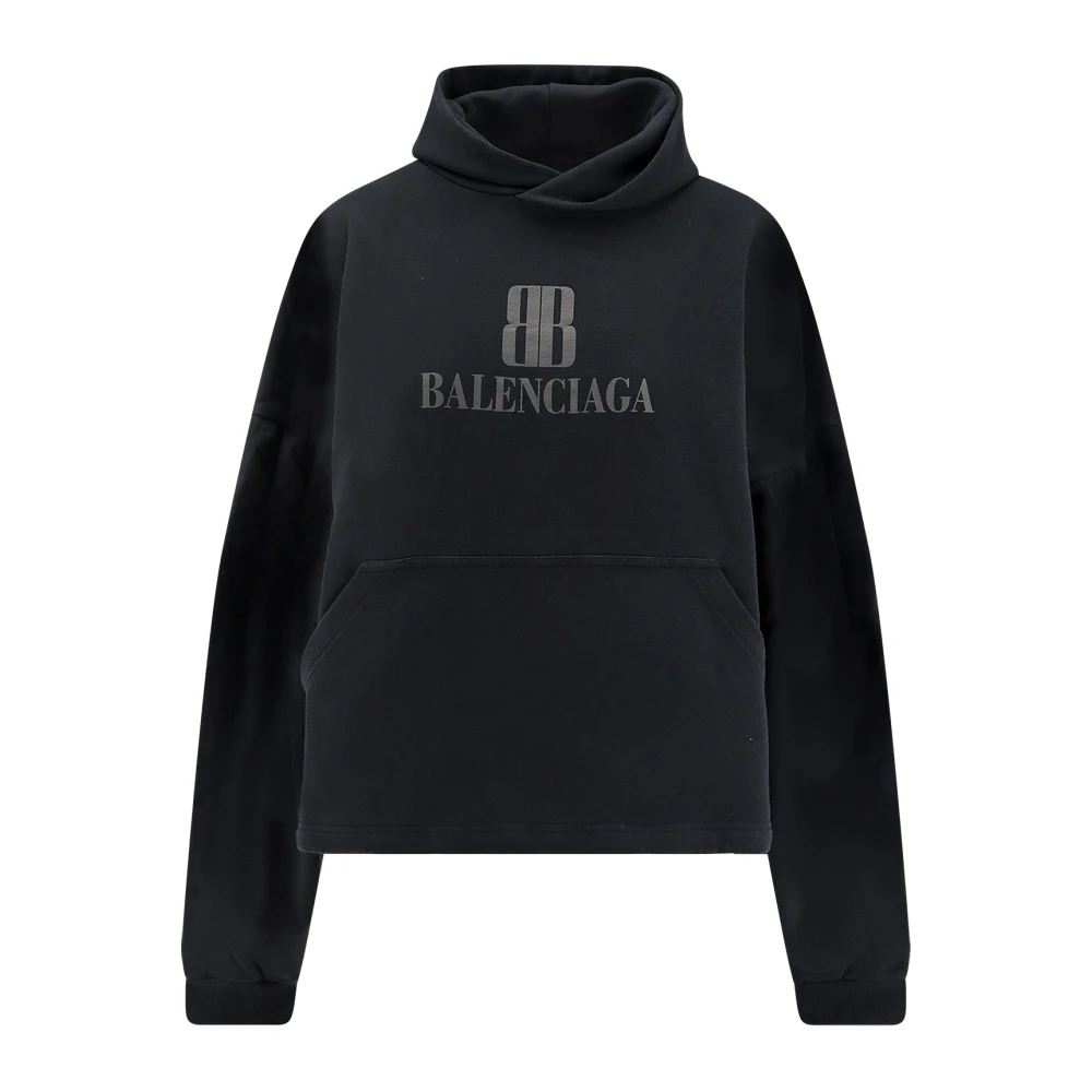 Balenciaga Women's Black Hoodies, M, Hooded Long Sleeve Jumper With Logo Print