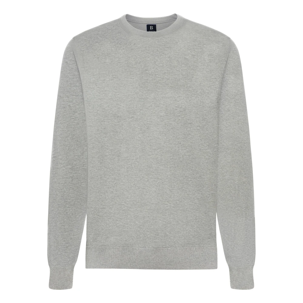 Boggi Milano Katoenen Crew Neck Sweater 12gg Gray Heren
