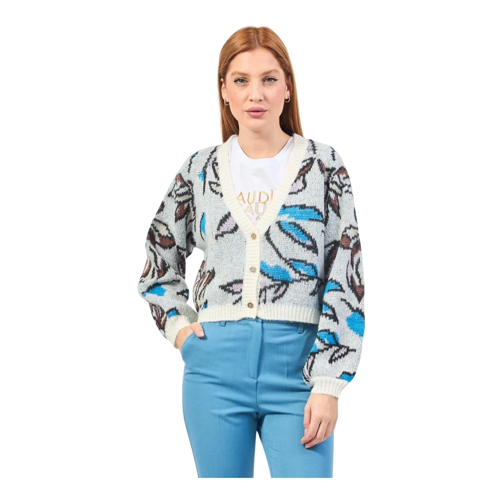 Gaudi Witte Bloemen Jacquard Cardigan Sweater Multicolor Dames