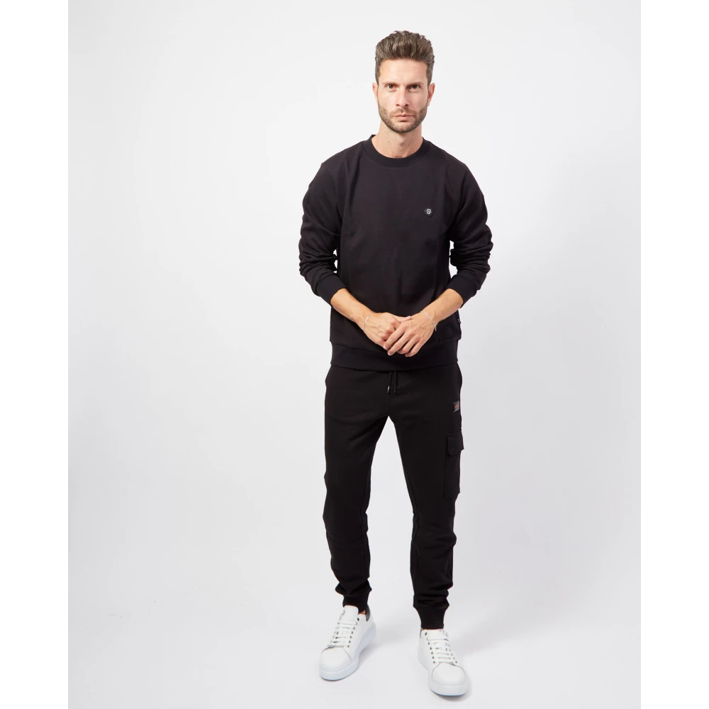 Boss Katoenen Crewneck Logo Sweatshirt Zwart Black Heren