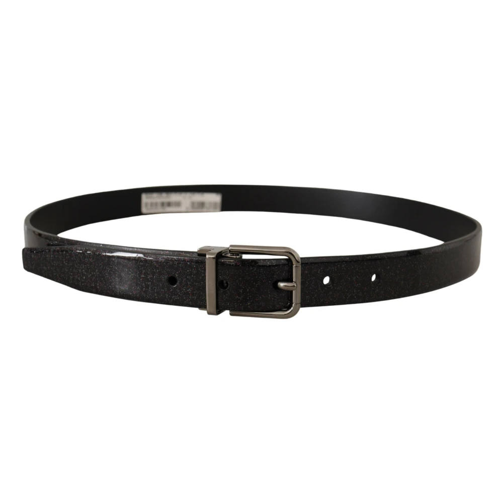 Dolce & Gabbana Men's Black/Silver Vernice Puntinata Leather Tone Metal Belt