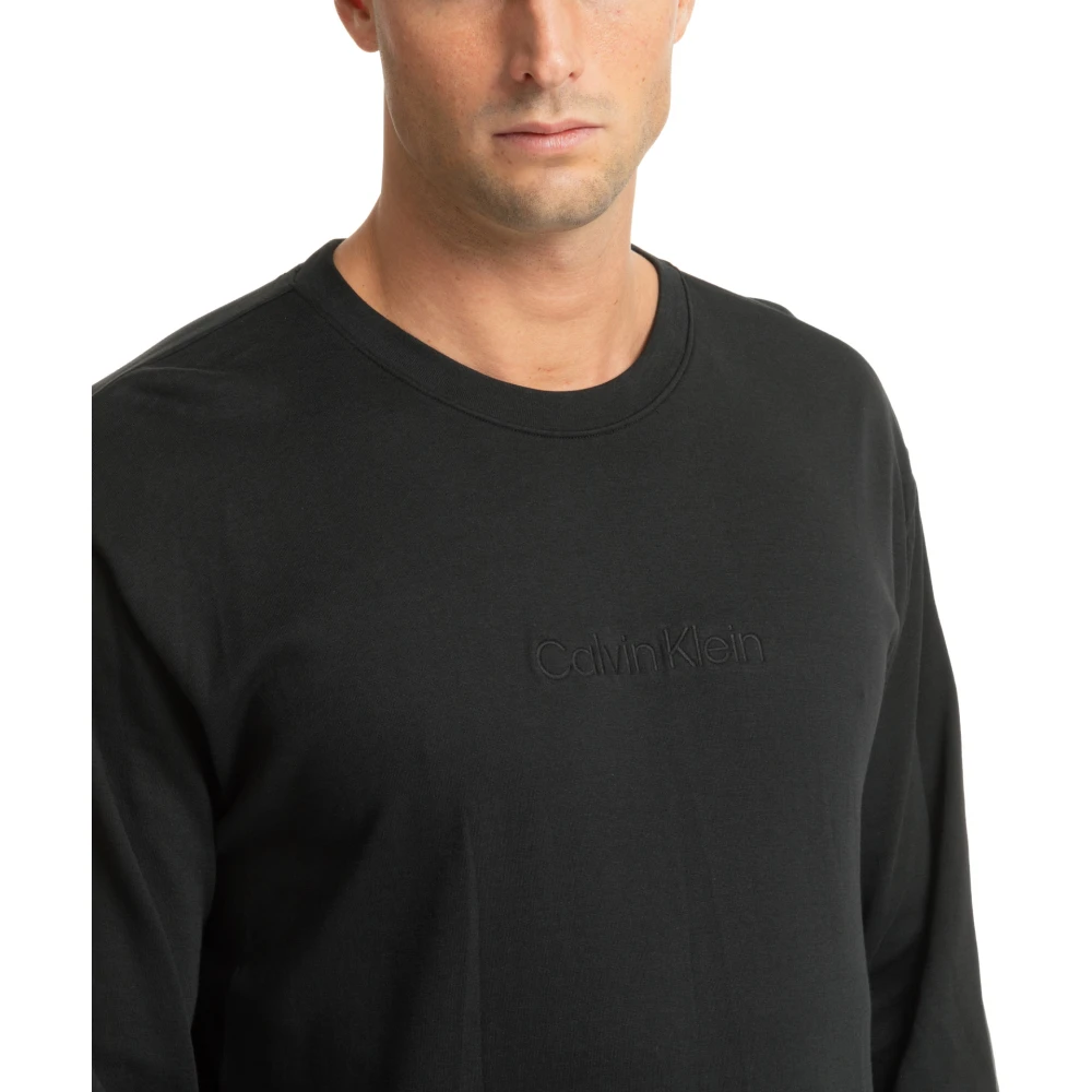 Calvin Klein Effen Logo Geborduurde Nachtmode Sweatshirt Black Heren