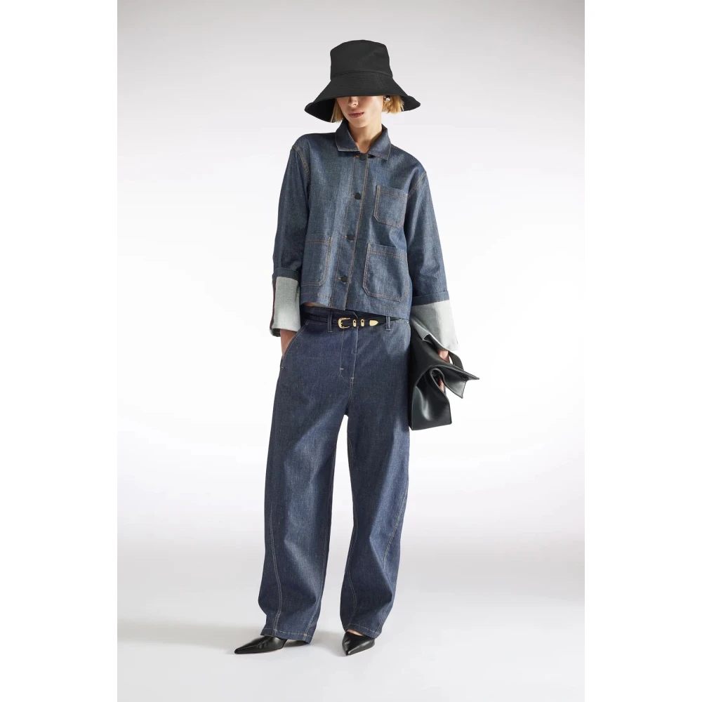 Liviana Conti Blauwe Denim Effect Jas van Katoen en Linnen Blue Dames