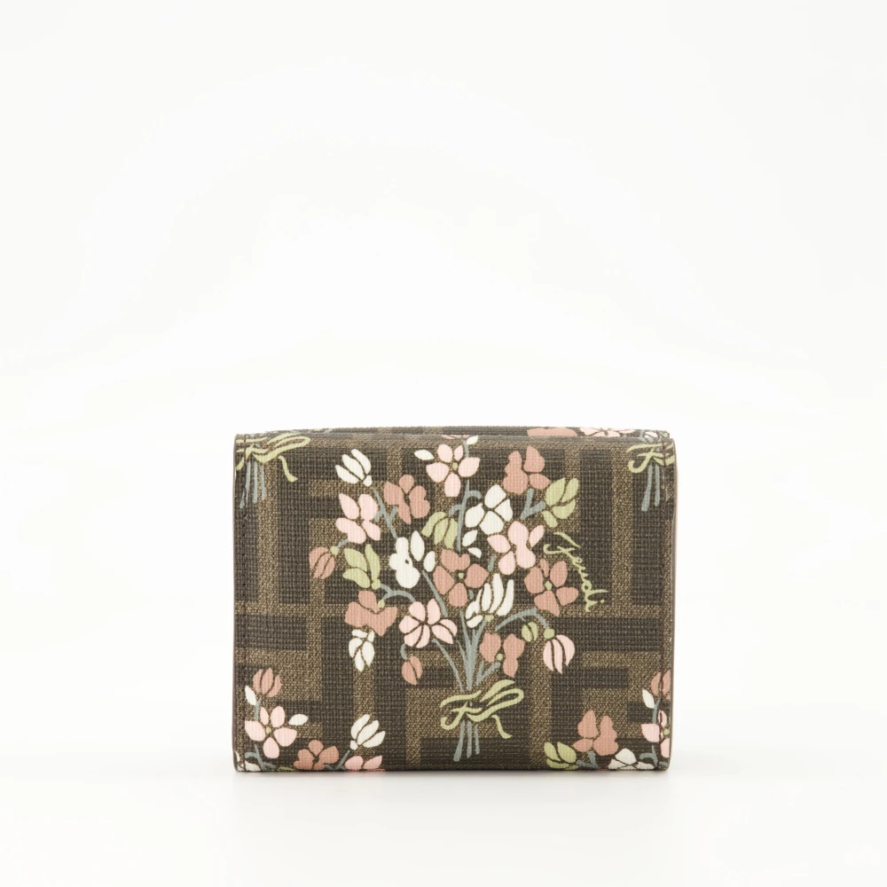 Fendi Bloemenboeket Leren Portemonnee Brown Dames