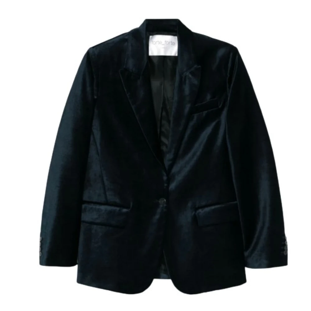 Forte Navy Fluwelen Blazer met Knoopsluiting Black Dames