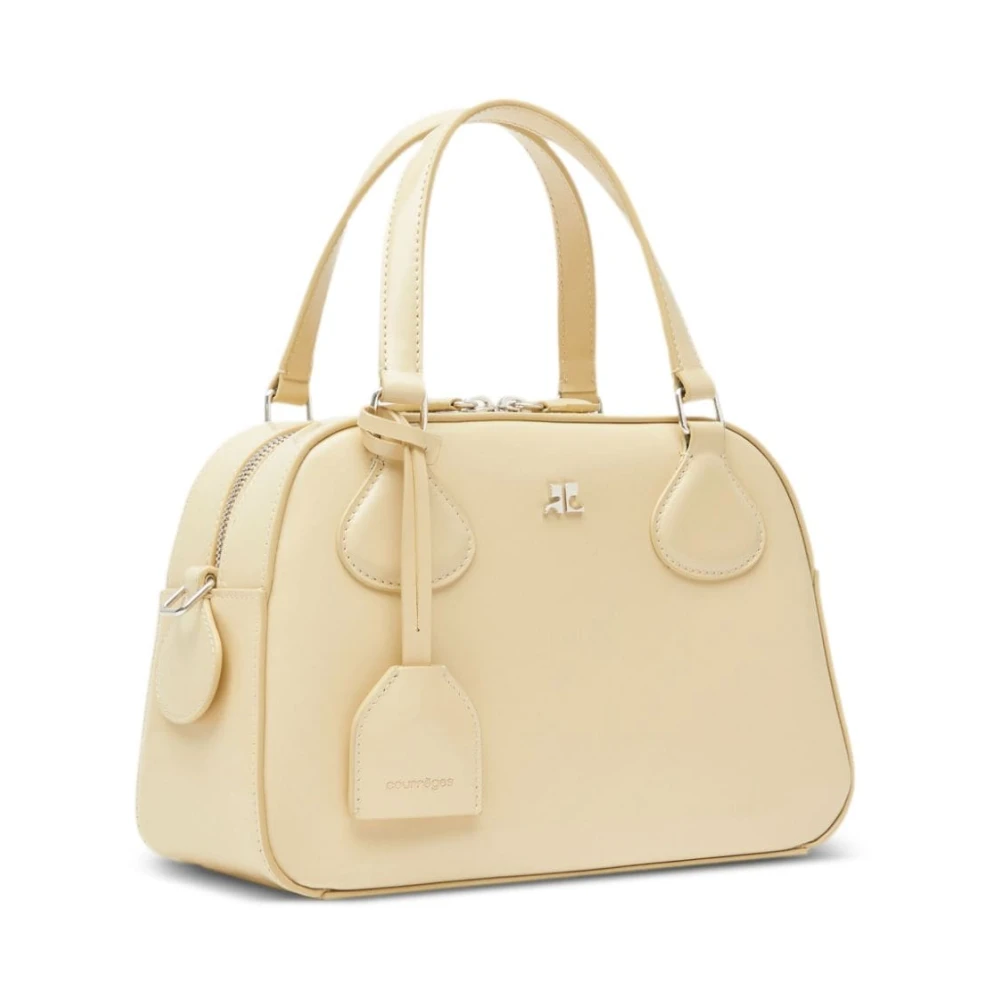 Courrèges Elegante leren handtas met metalen logo Beige Dames