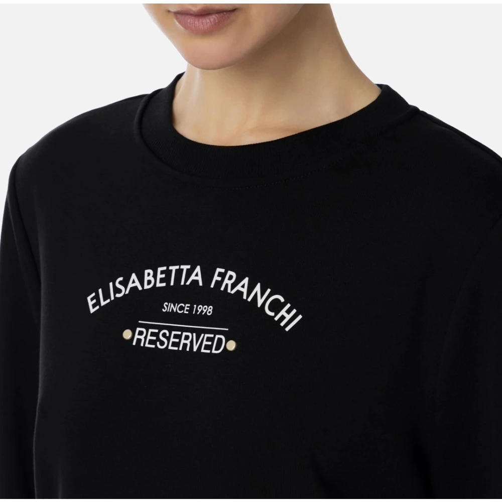 Elisabetta Franchi Zwart Katoenen Crewneck Sweatshirt met Logo Black Dames