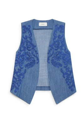 Ikat on Chambray Vest
