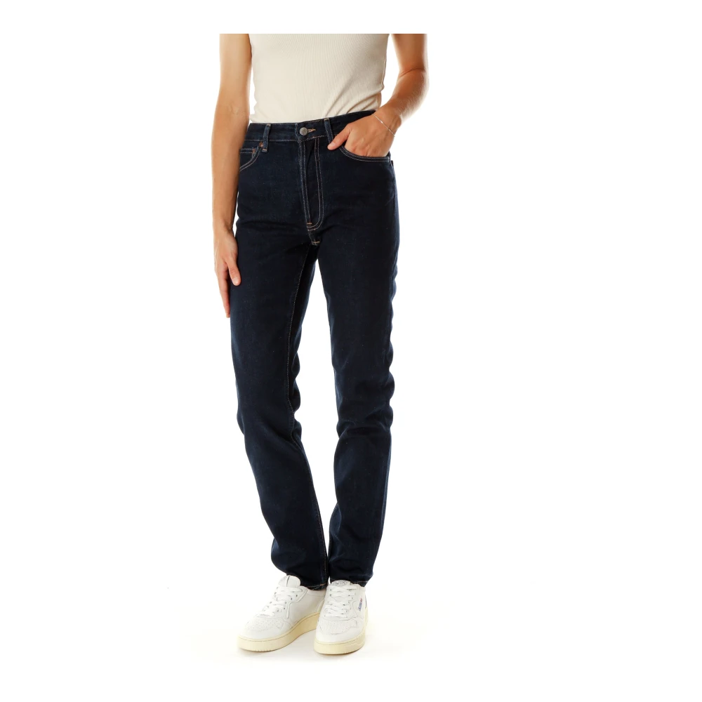 Nudie Jeans Hoge Taille Tapered Fit Jeans Blue Dames