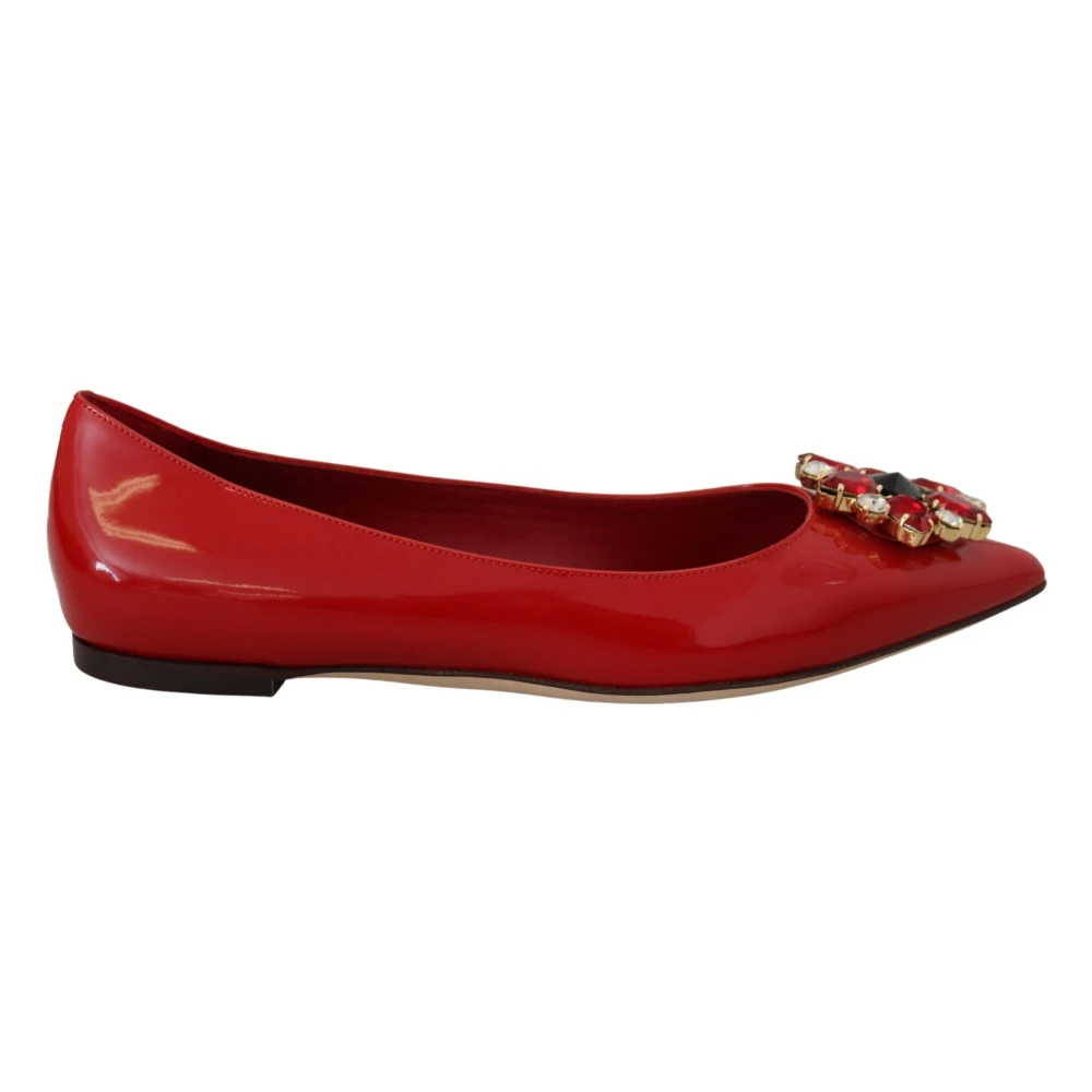 Dolce & Gabbana Women's Red Leather Crystal Loafers Flats Shoes