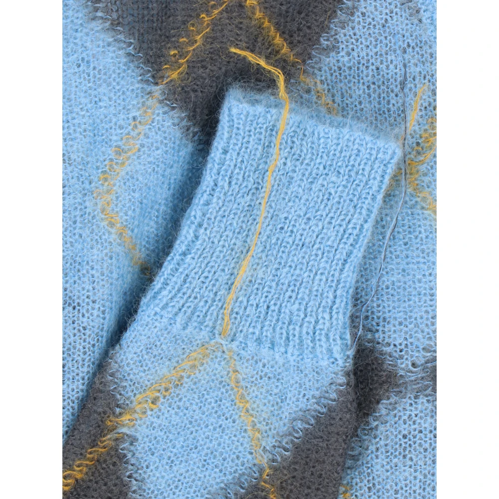 Marni Blauwe Geruite Trui Franje Detail Blue Heren