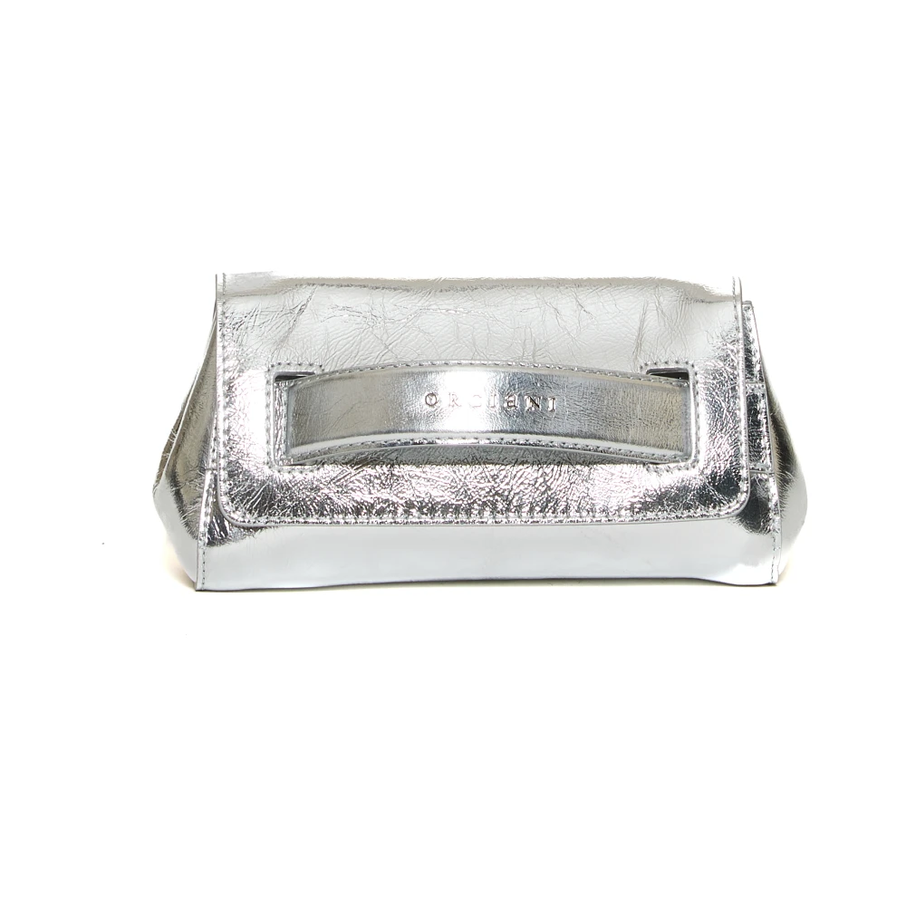 Orciani Metallic Leren Handtas Elegantie Gray Dames