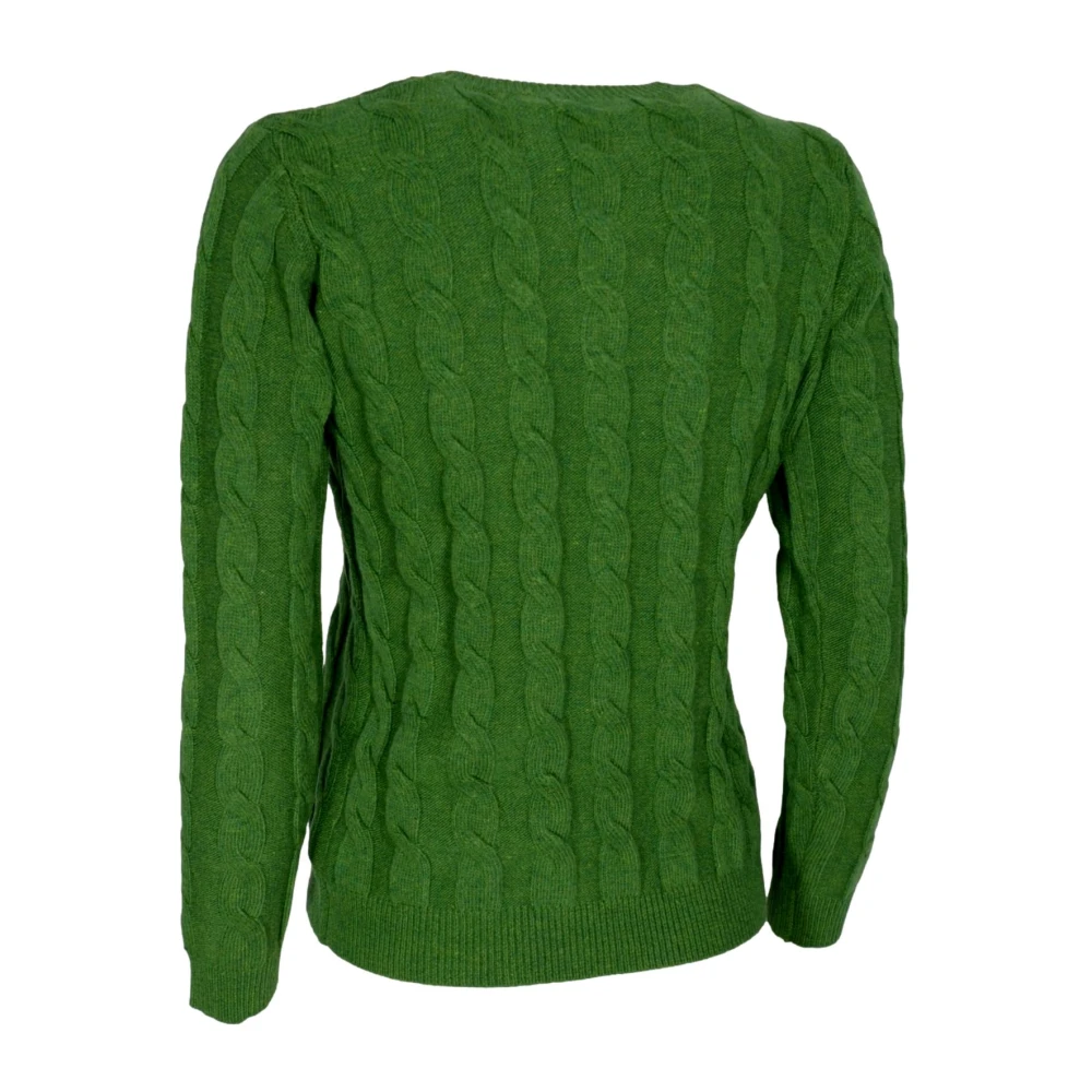Cashmere Company Groene Cashmere en Wol Gevlochten Crewneck Trui Green Dames