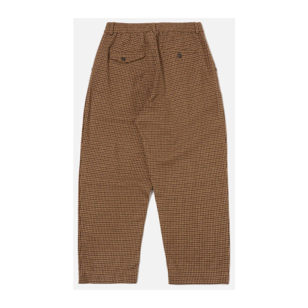 Universal Works Zand Houndstooth Tweed Wijde Broek Brown Heren