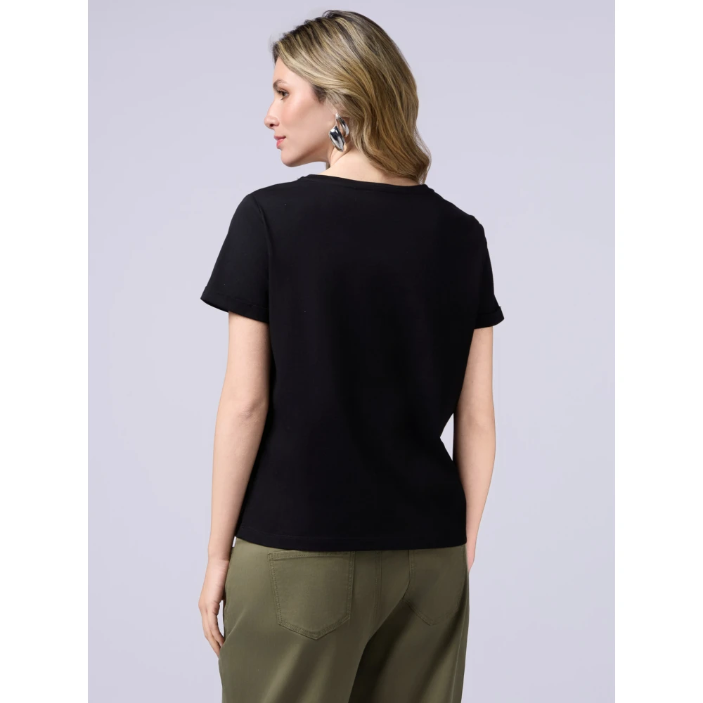 Oltre Katoenen T-shirt met juweelborduurwerk Black Dames