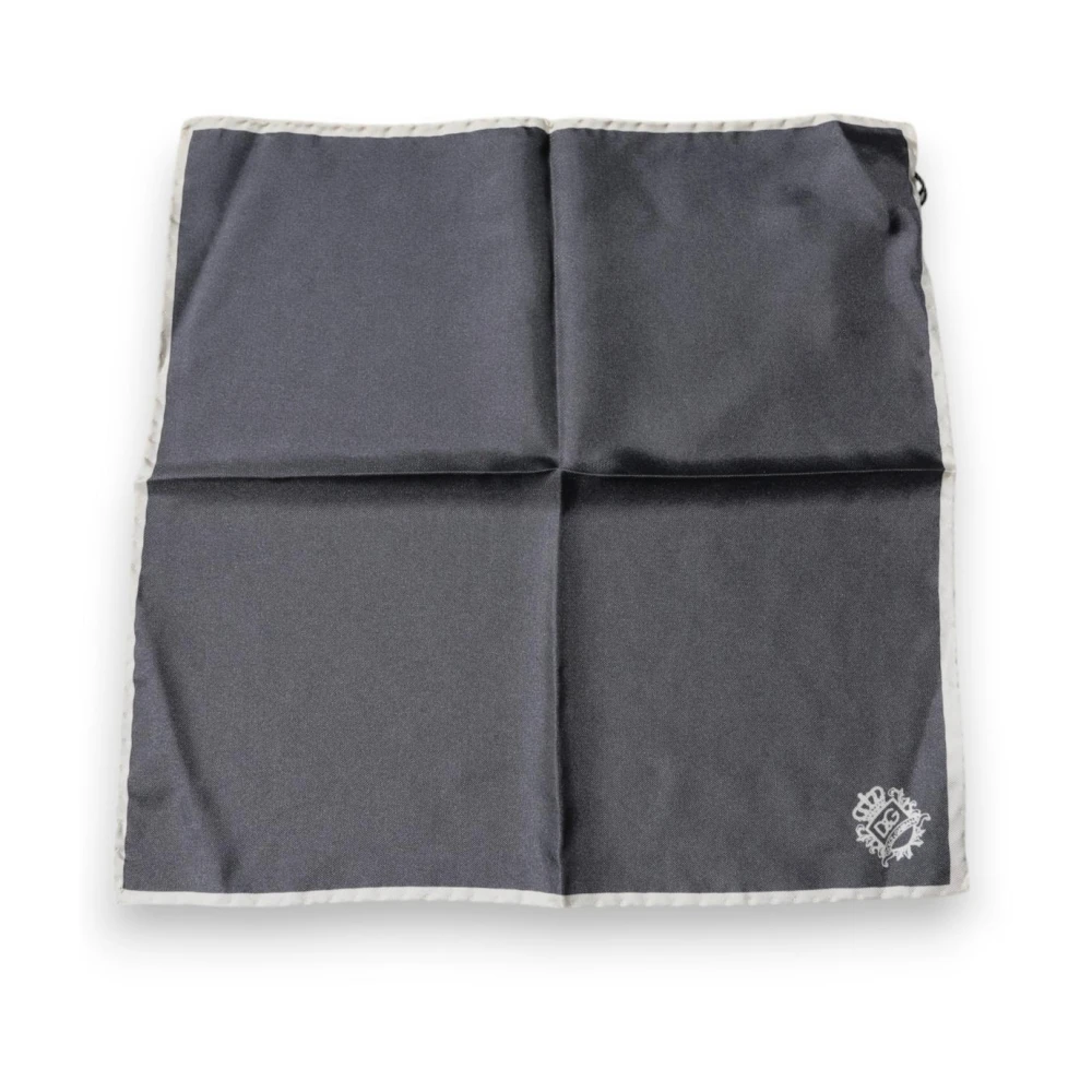 Dolce & Gabbana Men's Gray Crown Logo Silk Handkerchief Scarf