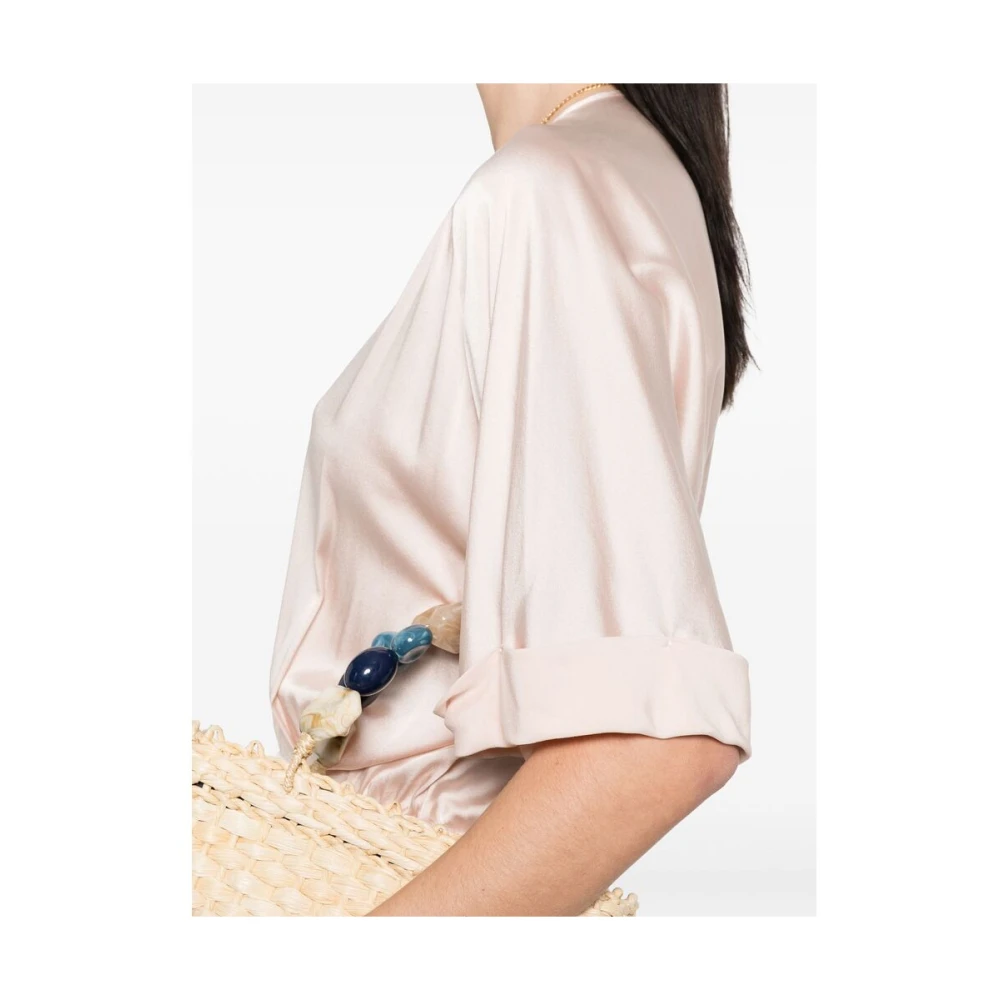 Forte Roze V-hals Jurk met Voorsplit Pink Dames