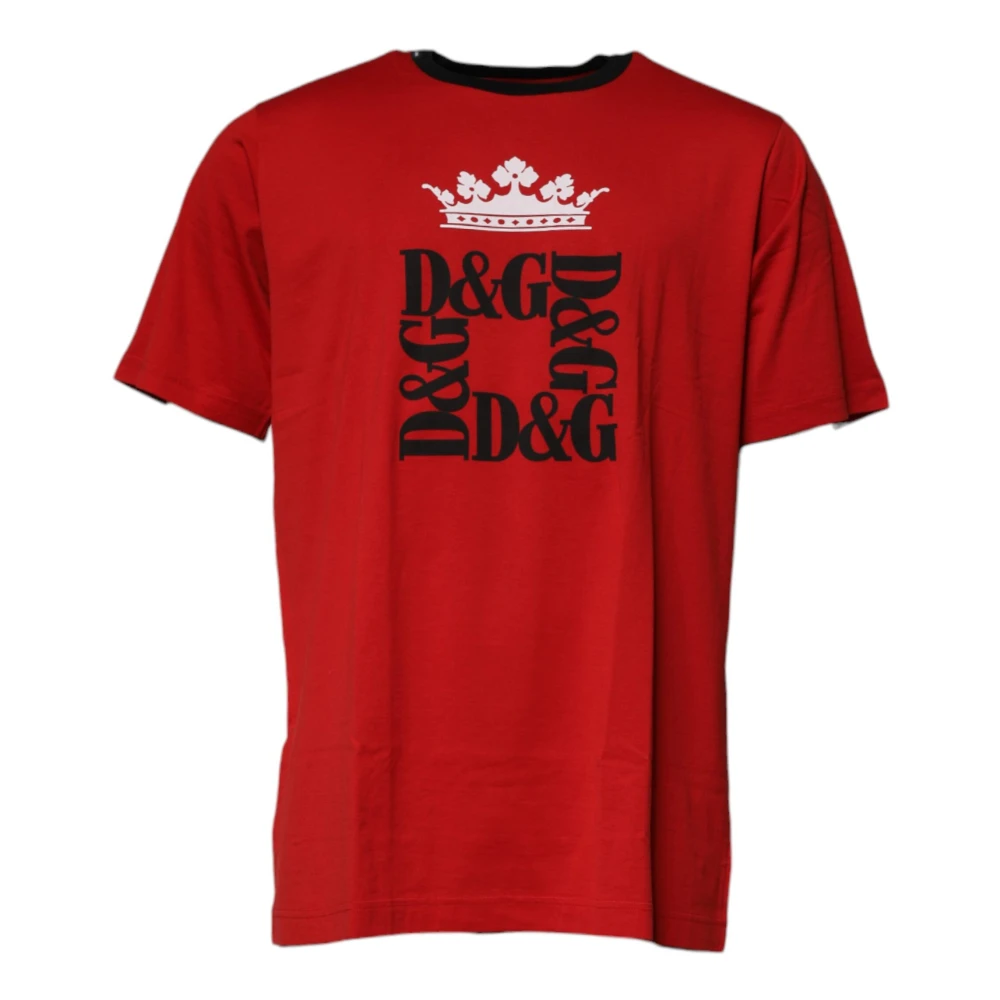 Dolce & Gabbana Red Crown Logo Cotton Crew Neck T-Shirt - Male - T-Shirts - 2XL - Tops