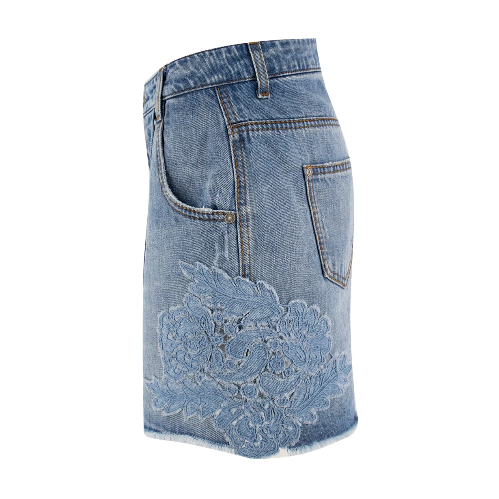 Ermanno Scervino Denim Bloemen Applicatie High Waist Shorts Blue Dames