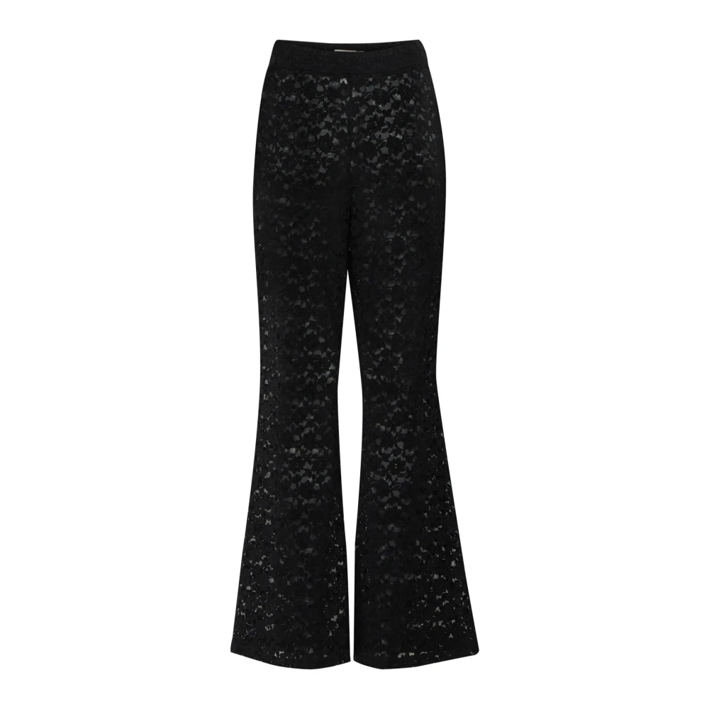 Ichi Black Wide Trousers, Female, Xl, Bootcut Lace Trousers