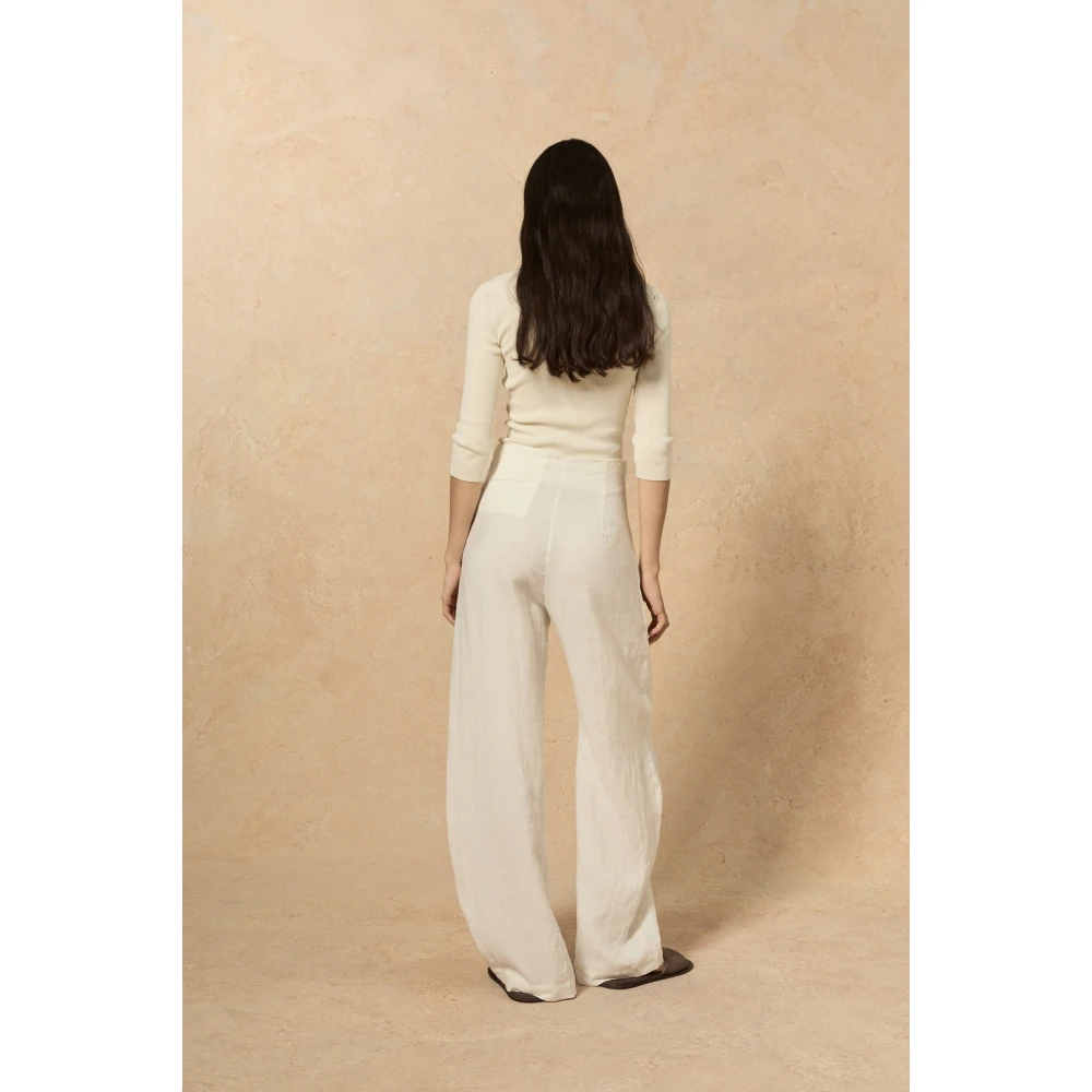 Cortana Ivoor Lange Mouw Zijde Blend Top Beige Dames