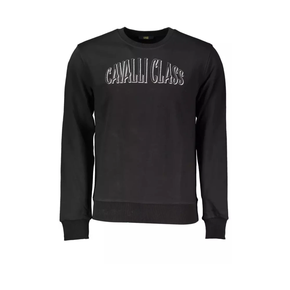 Cavalli Class Men's Black Elegant Embroidered Jumper Medium