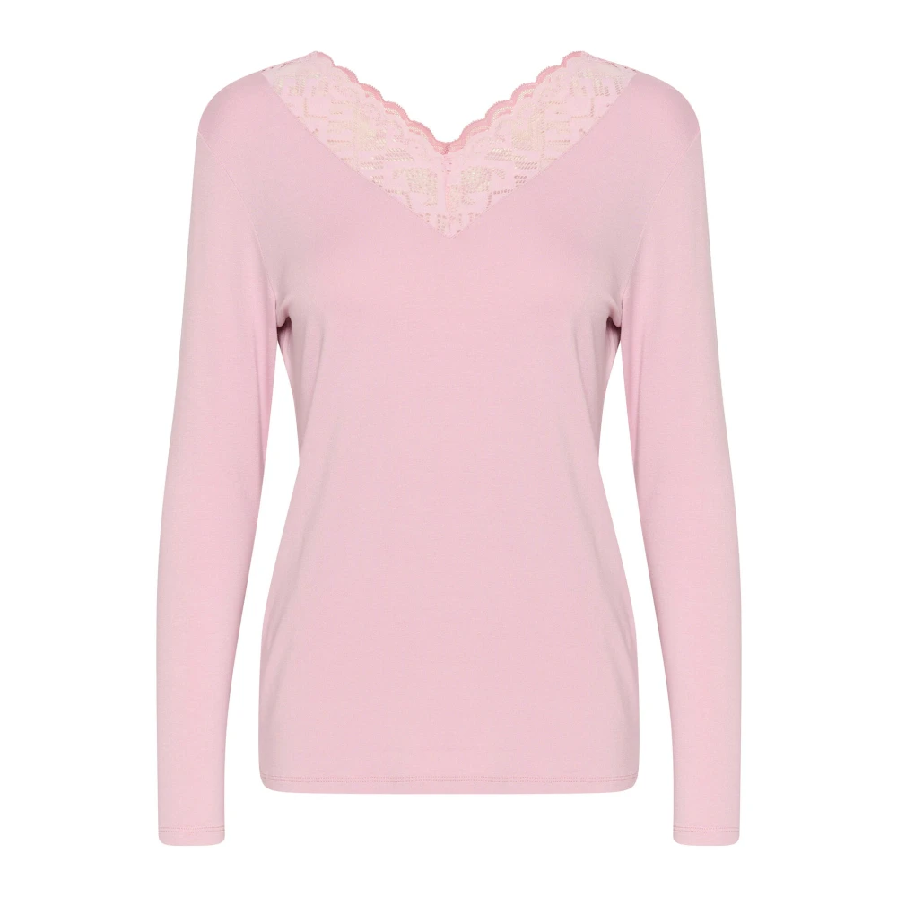 Cream Feminin Spetsdetalj V-ringad Topp Pink, Dam