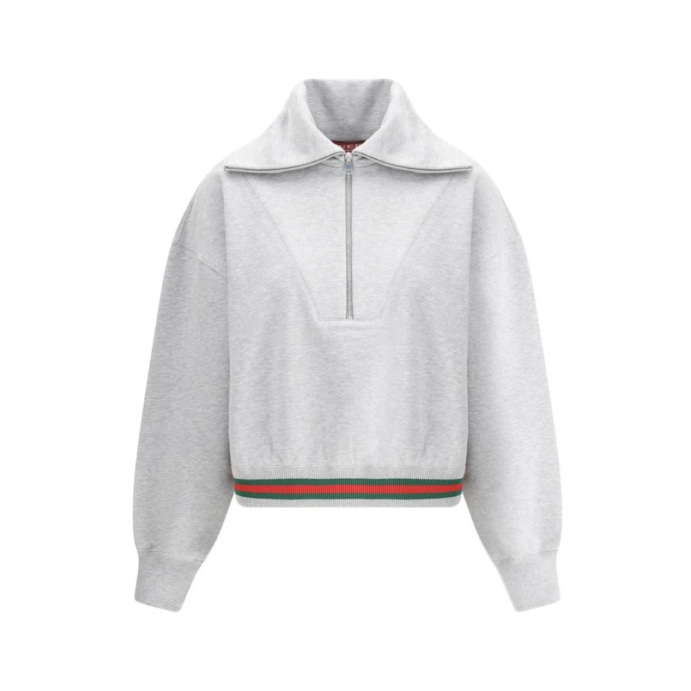Gucci Sweatshirt met rits en kleurrijke merkbanden Gray Dames