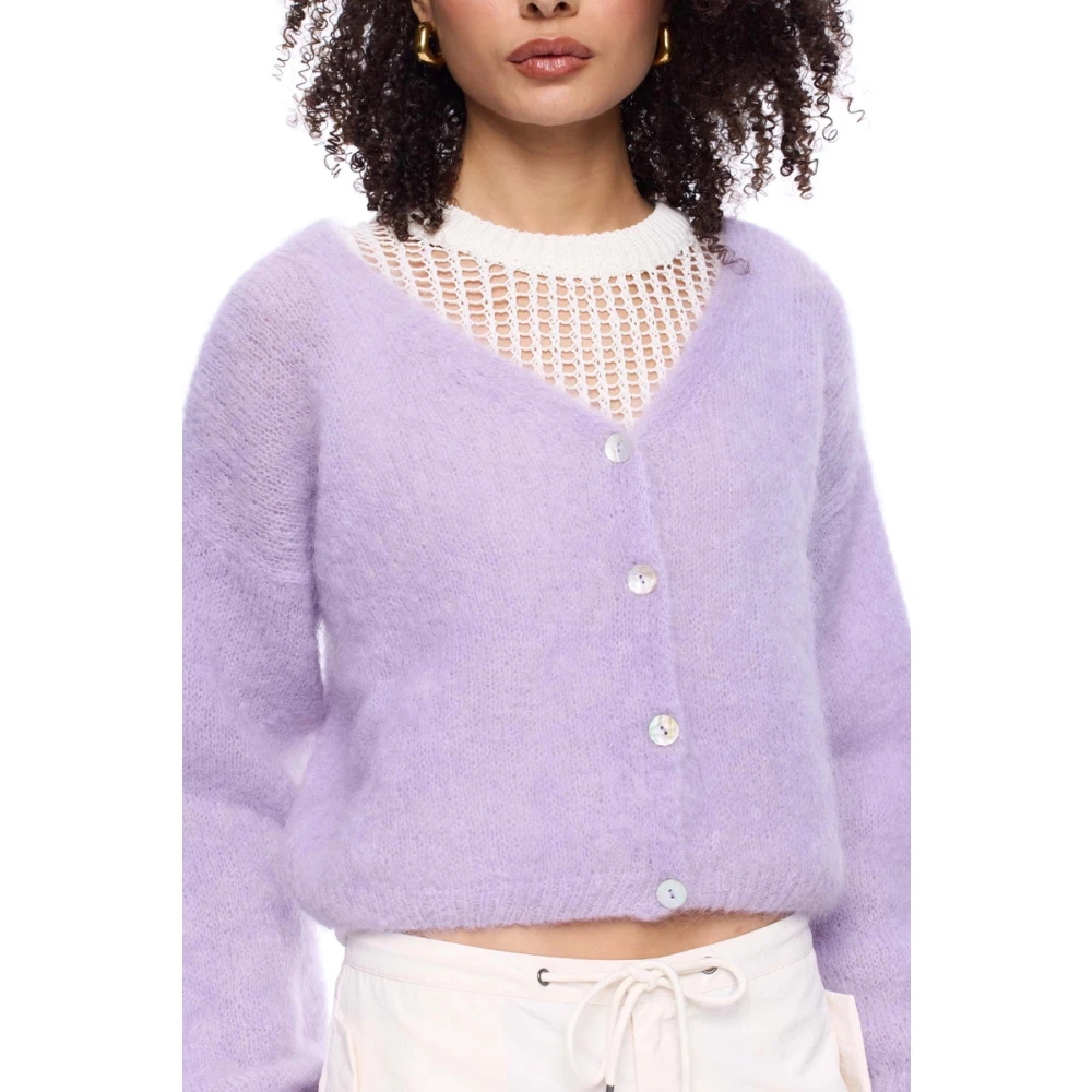American Dreams Lichtpaarse Geknipte Mohair Cardigan Purple Dames