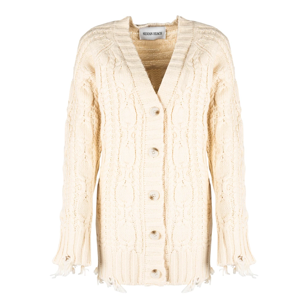 Silvian Heach Vrouw Beige Truien & Vesten Dames, M, Cardigan Met V-Hals En Knopen