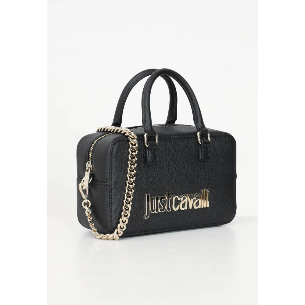 Just Cavalli Zwarte schoudertas met tweekleurig logo Black Dames