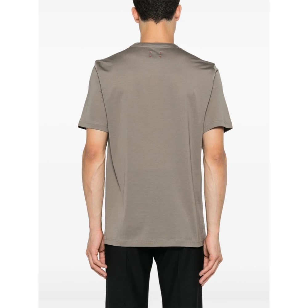 Kiton Grijze Flocked Logo Crew Neck T-shirt Gray Heren