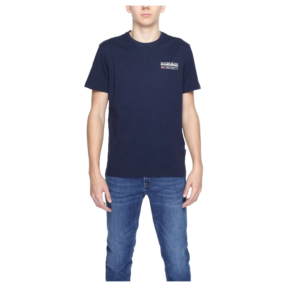 Napapijri Men's Blue T-Shirts, L, Printed Crew Neck T-Shirt