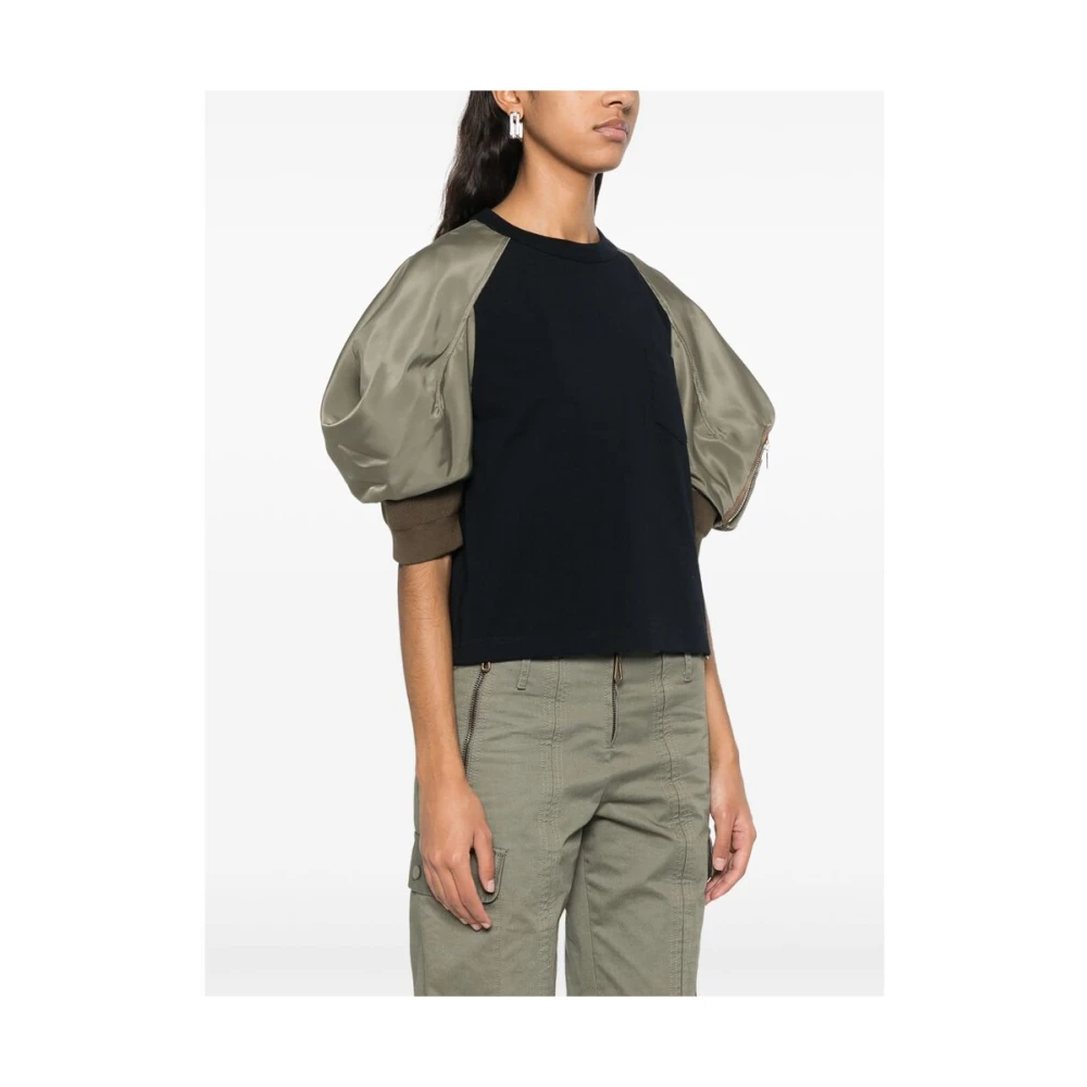 Sacai Navy Blue Crew Neck Puff Sleeve Blue Dames