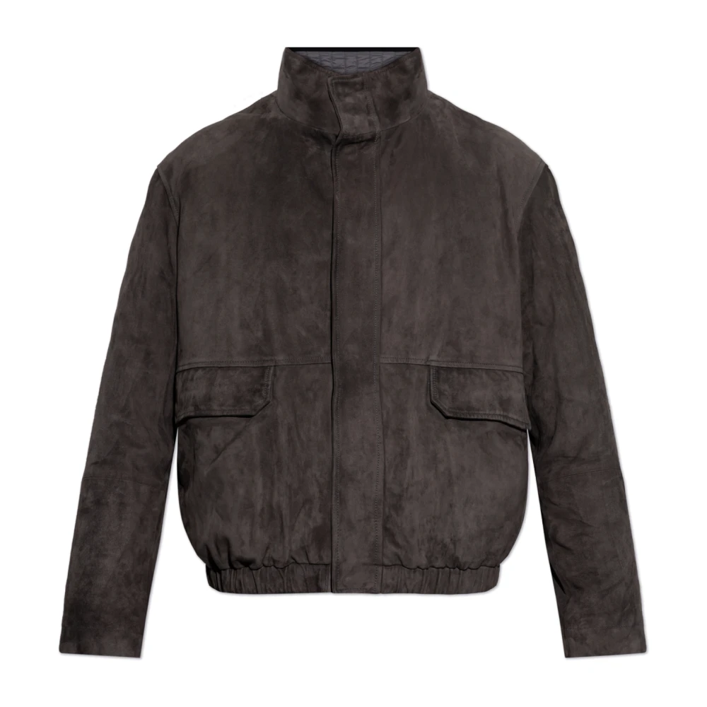 Emporio Armani Suède jas met opstaande kraag Green Heren
