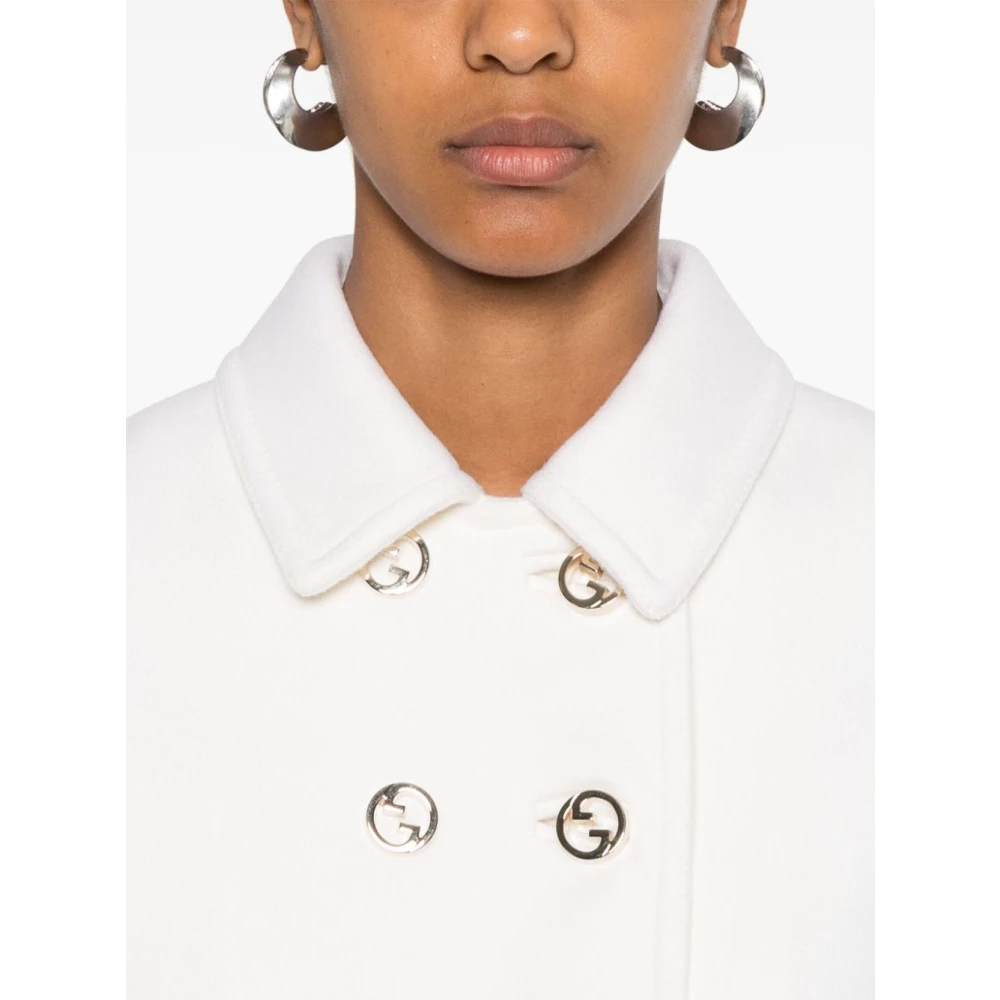 Gucci Witte Wol Double-Breasted Jas White Dames