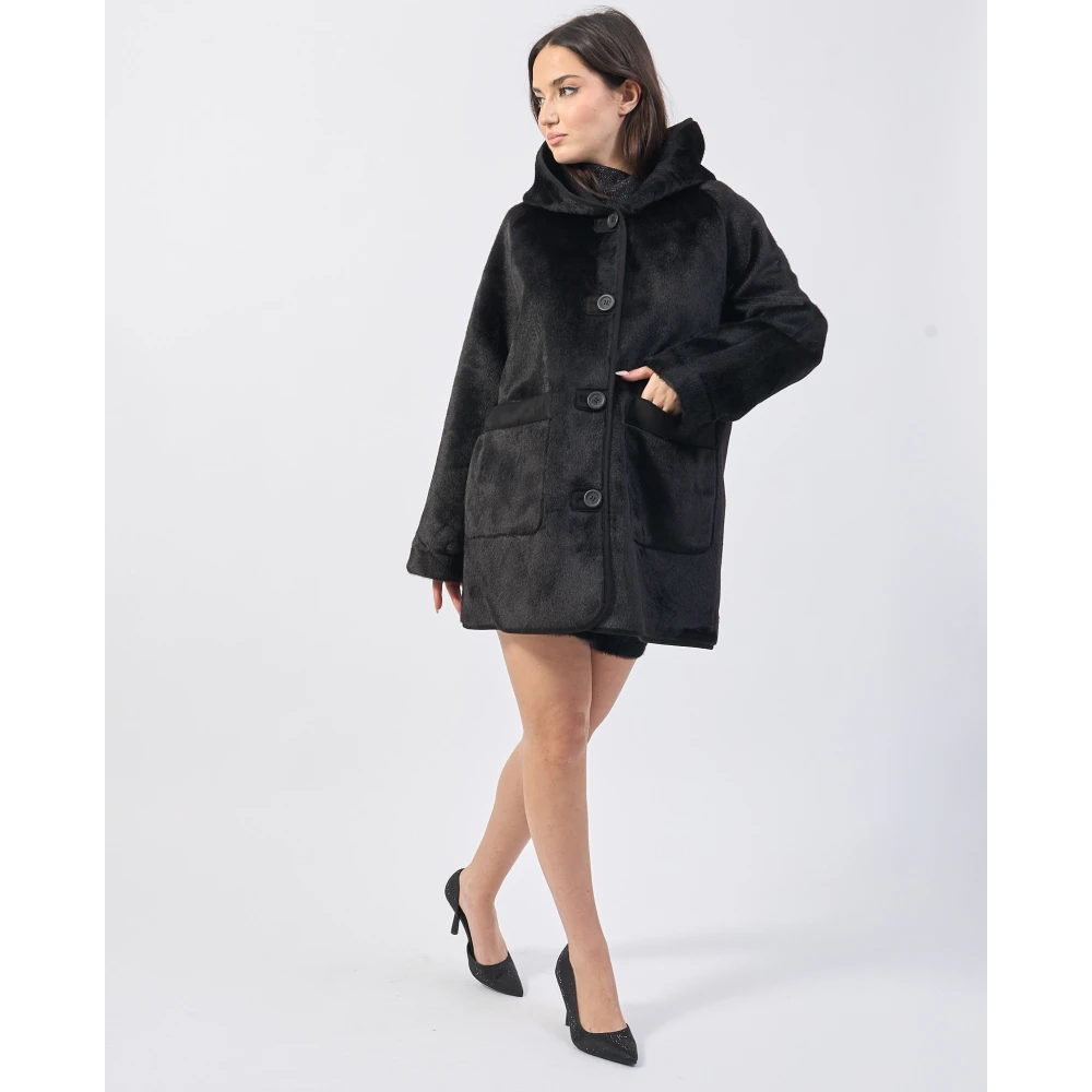YES ZEE Omkeerbare zwarte jas met capuchon Black Dames