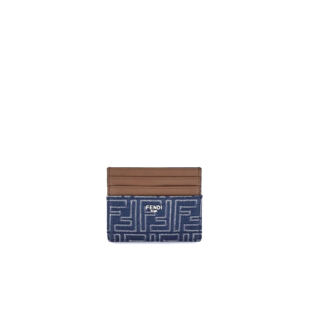 Fendi Men's Blue Wallets & Cardholders, One Size, Embroidered Denim Card Holder With Metal Logo