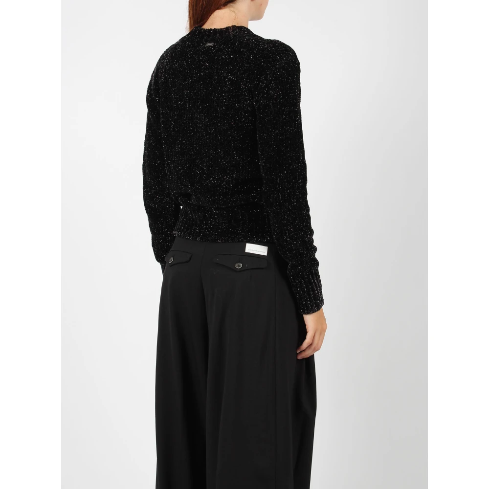Herno Metallic Viscose Blend V-hals Trui Black Dames