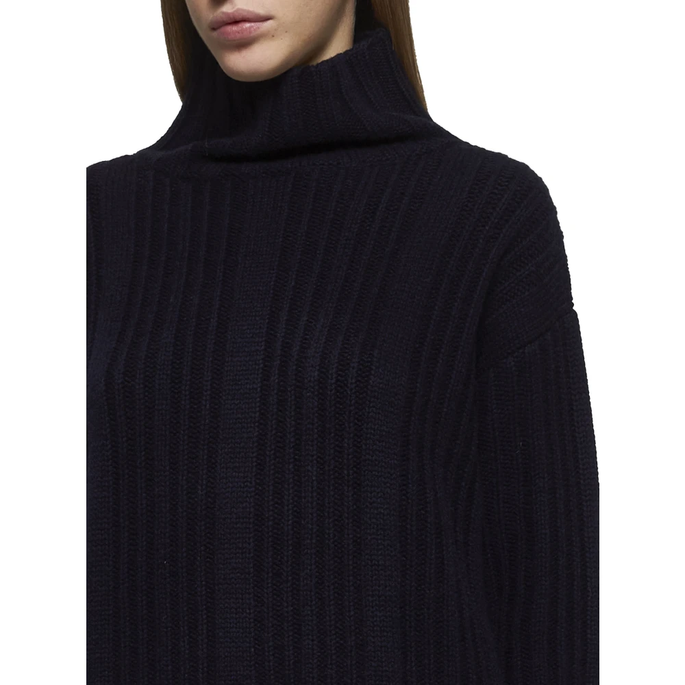 Max Mara Navy Blue Mock Neck Sweater Blue Dames