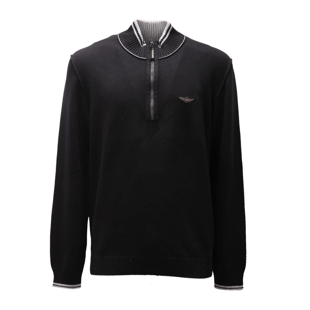 Aeronautica Militare Men's Black Turtlenecks, S, Cotton Jumper Half Zip Style