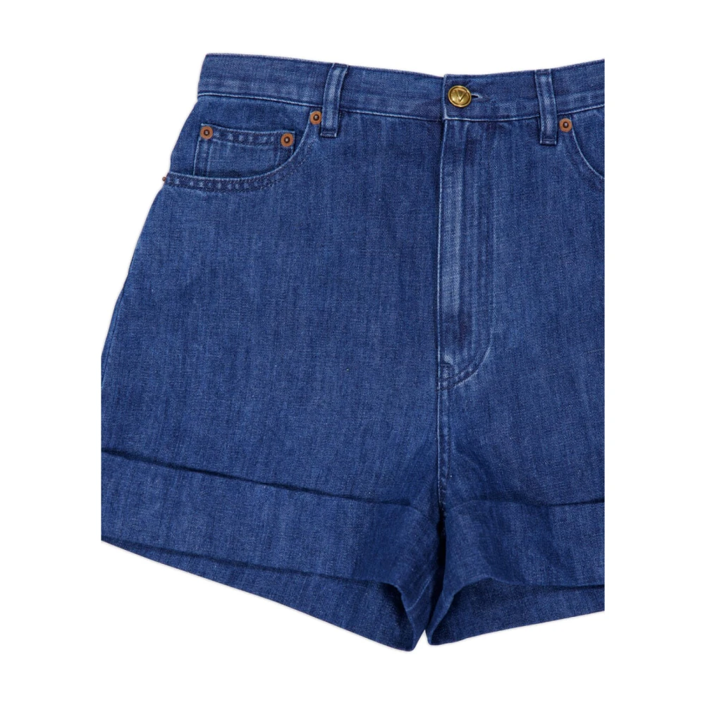 Valentino Garavani Blauwe Katoenen Linnen Shorts Ritssluiting Blue Dames