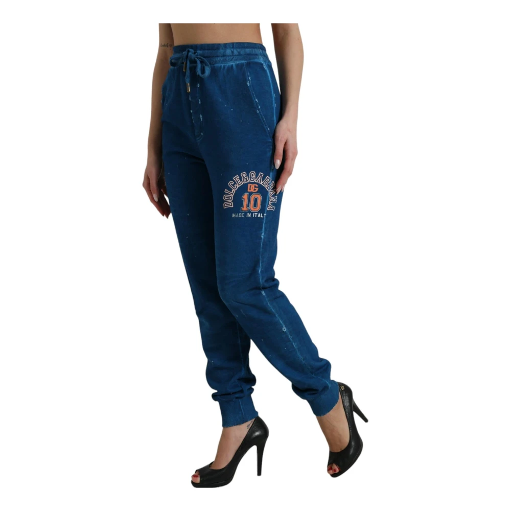 Dolce & Gabbana Blauwe Logo Katoenen Jogger Sweatpants Blue Dames
